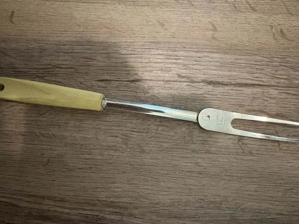 Vintage Ekco Chromium Plated Meat Utility Fork with Yellow Plastic Handle